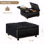 Grand tabouret de rangement carré avec deux portes de rangement, tabouret de salon pour table basse cloutée de style Mid-Century moderne, cuir d'unité centrale noir-1452969824