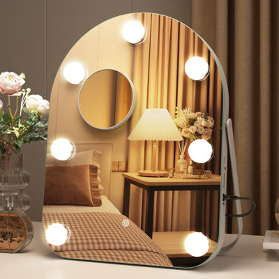 Hollywood LED Mirror with 7 Bulbs, Tabletop Vanity Mirror, White Metal Support, 10X Magnifier