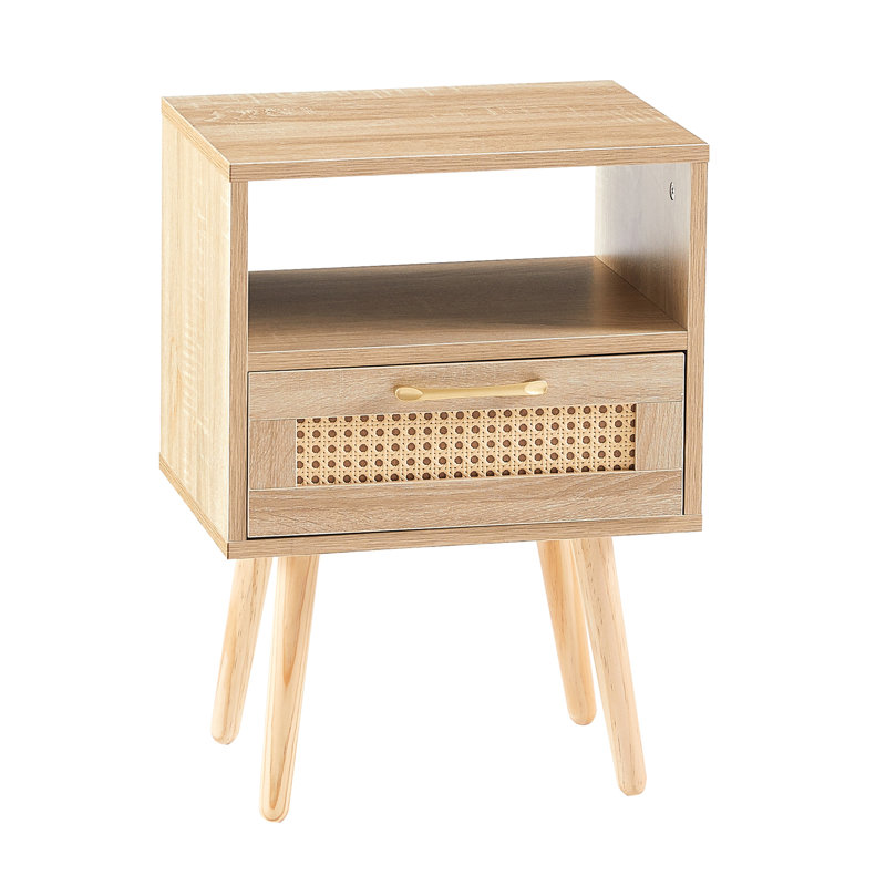 Table de chevet moderne de 15,84 po avec pieds en bois massif et table d'appoint élégante pour la chambre à coucher, facile à nettoyer et polyvalente pour la décoration intérieure