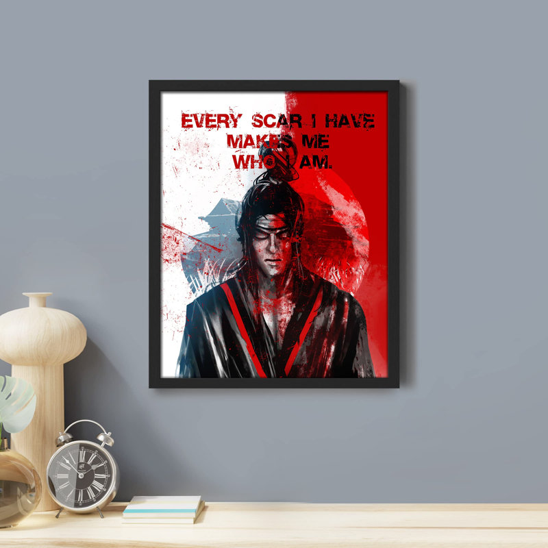 «Black and Red Ninja Samurai Blood Swordsman» sur papier, Noir, H 10 po x l 8 po