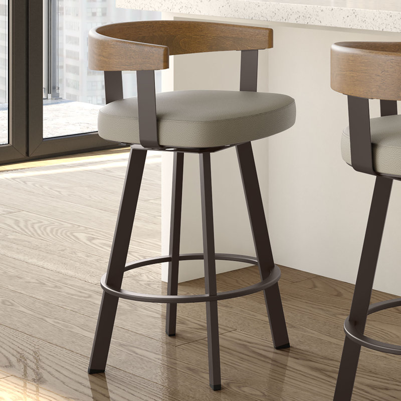 Drees Swivel Upholstered Counter & Bar Stool with Wood Backrest, Counter Stool (25.5" Seat Height), Dark Brown