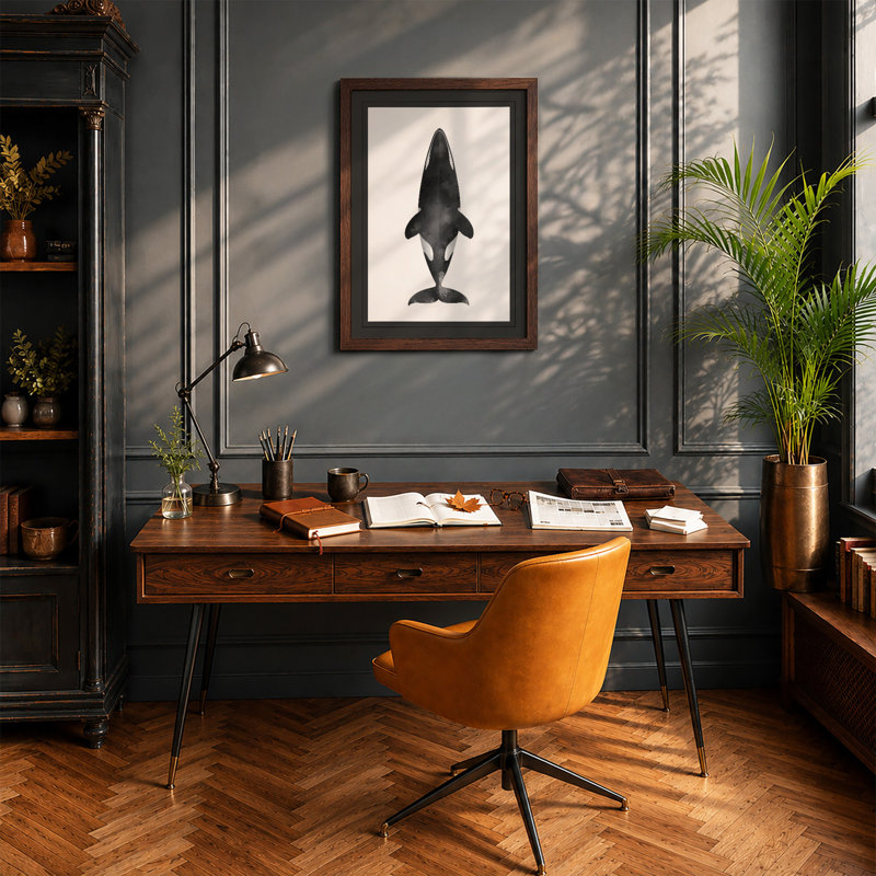 Shark Study Japandi - Framed Print, Walnut, A1 - 84.1 x 59.4 cm