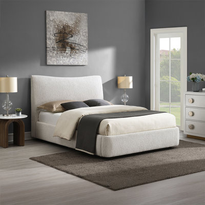 Full Size Beige Chenille Upholstered Platform Bed