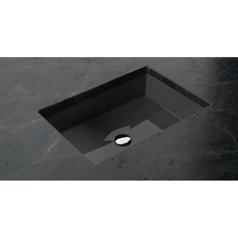 Badeloft 23.6" x 16.3" Rectangular Stone Resin Undermount Bathroom Sink UB-05-M-GBLK in Glossy Black, Glossy Black