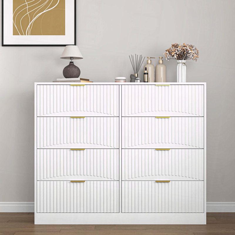 Commode 8 tiroirs en bois, Blanc