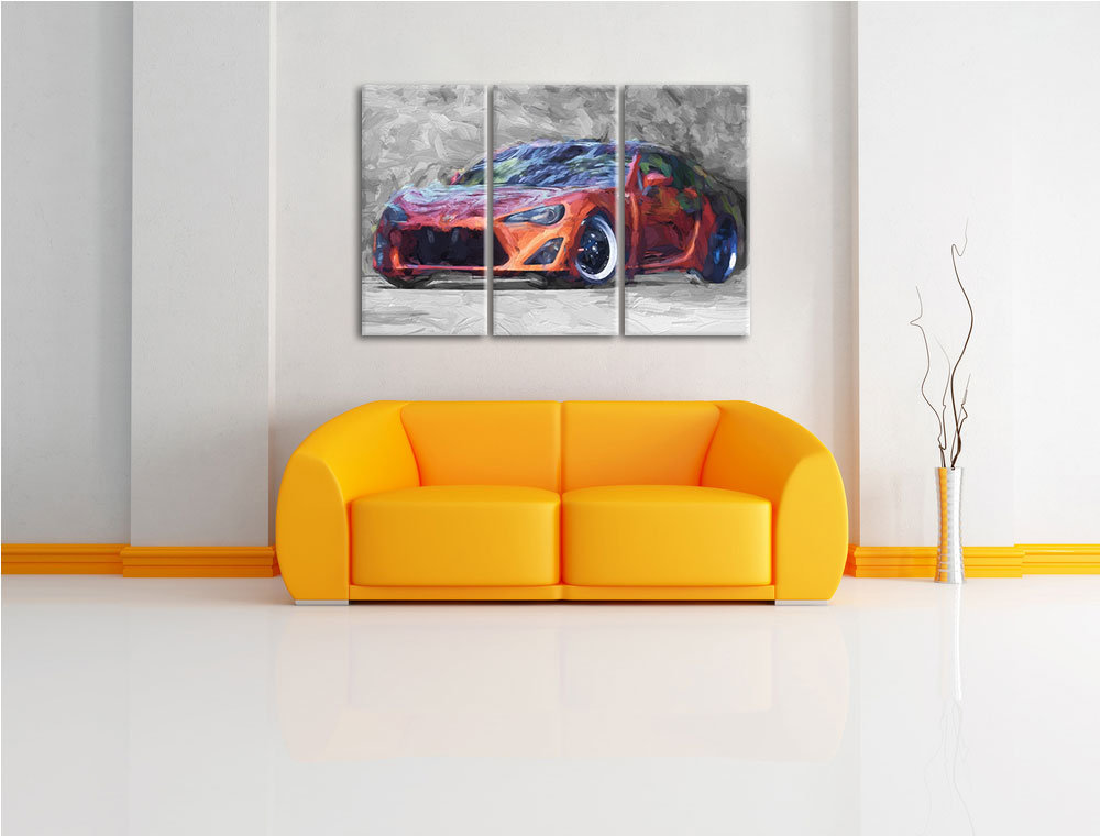 3-tlg. Leinwandbilder-Set „Sportlicher Toyota FT-86 im Wald“, Kunstdruck