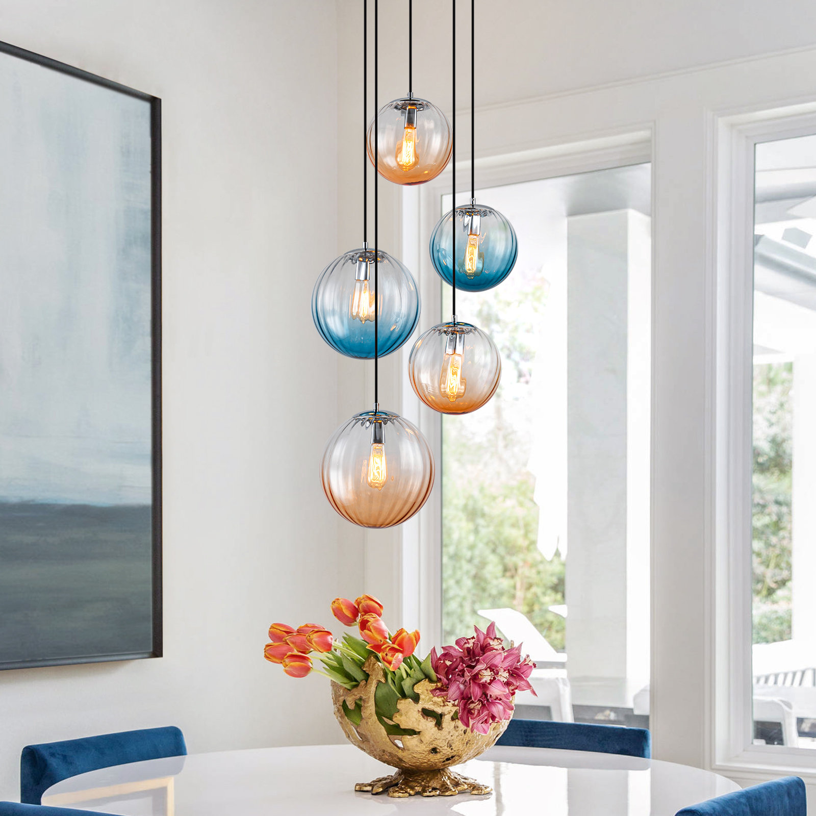 Gradient Box Light Brayden Studio® 5-Light Vibrant Color Gradient Glass Cluster Pendant ...