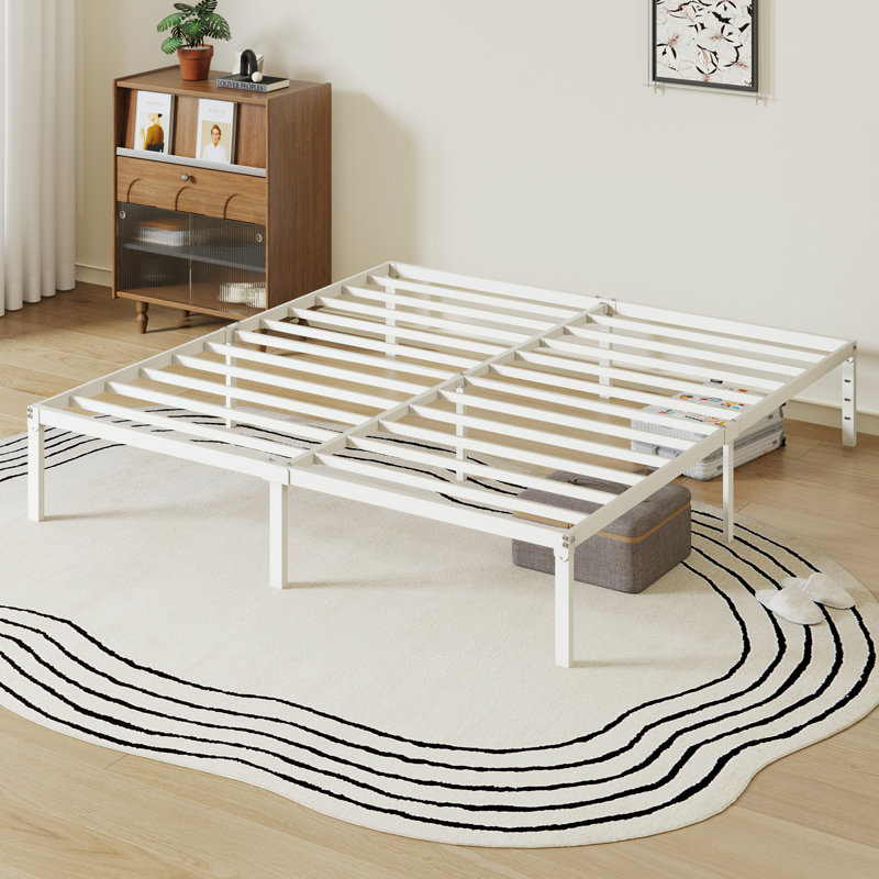 Base de lit plateforme en métal 14 po avec espace de rangement, Blanc, Très grand lit, 14"
