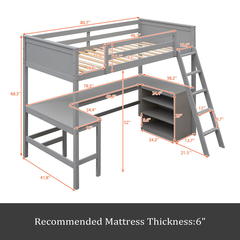Lit mezzanine simple Kahlif Kids, Gris