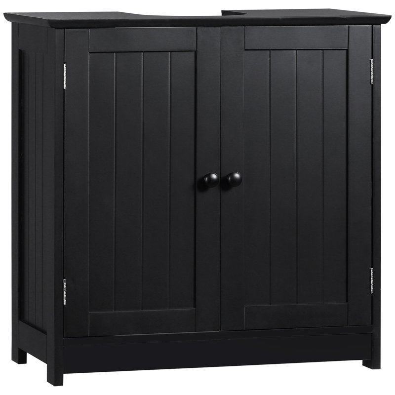 Unité de tiroir de salle de bain sous le lavabo, 2 portes et tablette, noire - peu encombrante et convenant à divers produits d'hygiène, meuble-lavabo mesurant H 23,5 po x l 12,0 po