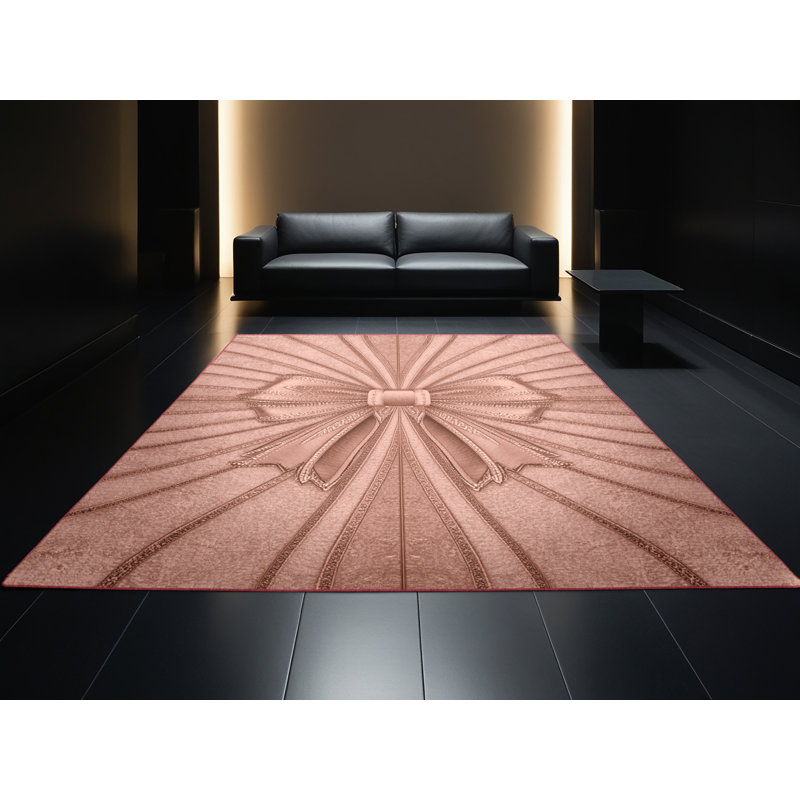 Machine Washable Wyndmoor Christmas Modern & Contemporary Abstract Rug in Beige – Rose Binding, 5x8