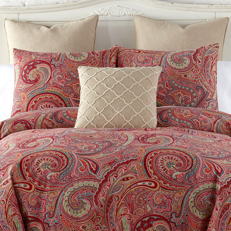 Spruce Red Paisley Cotton Twin Duvet Cover Set