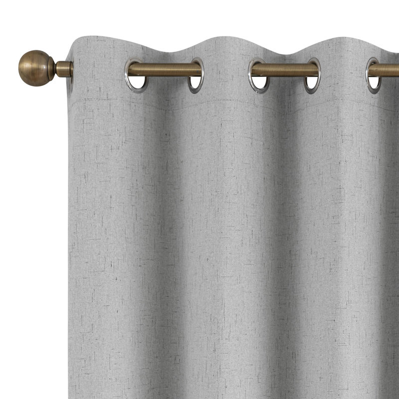 Jimmy Boho Faux Linen 100% Blackout With Liner Grommet Curtain Pair, 52" W x 108" L, Light Gray