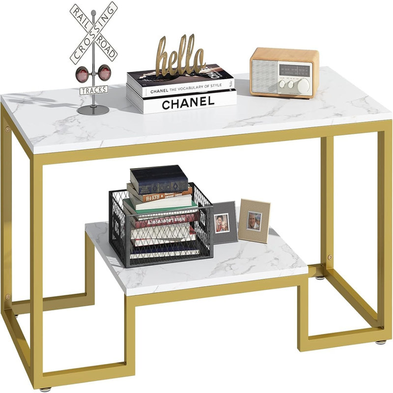 Daira Coffee Table with Storage, White, Gold