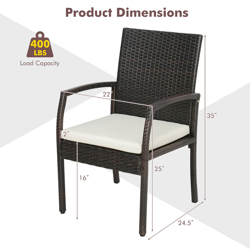 Fauteuil de salle à manger d'extérieur en osier avec coussin Ladana