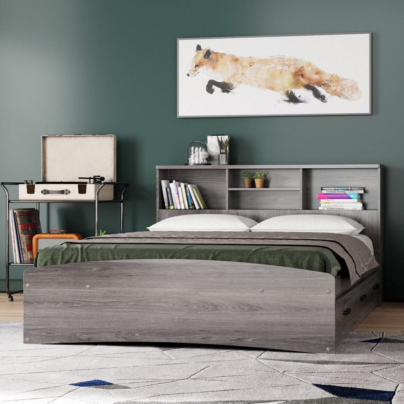 Jovany Captain Bed with 3 Reversible Drawers on Left or Right side (New and Improved Design), Queen, Gray