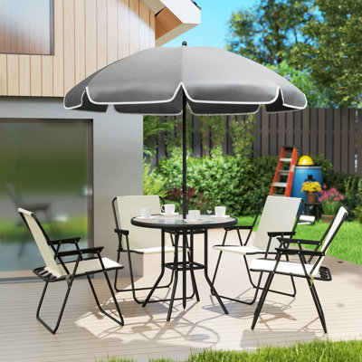 4 Seater Garden Furniture Set Parasol Folding Chairs