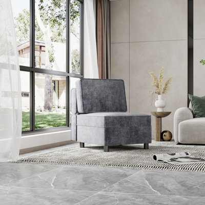 Siège de canapé modulaire polyvalent en chenille pour le salon - dossier réglable, rangement dissimulé, conception sans accoudoirs peu encombrante - revêtement gris confortable - siège simple gris