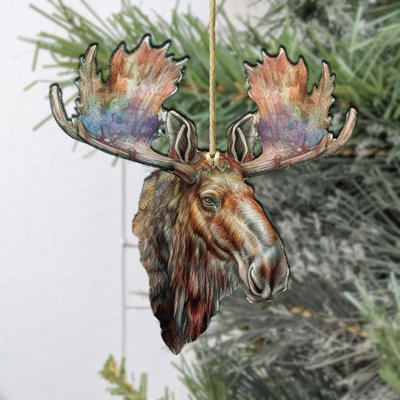 Mighty Moose of Alaska Wooden Ornament by G. DeBrekht