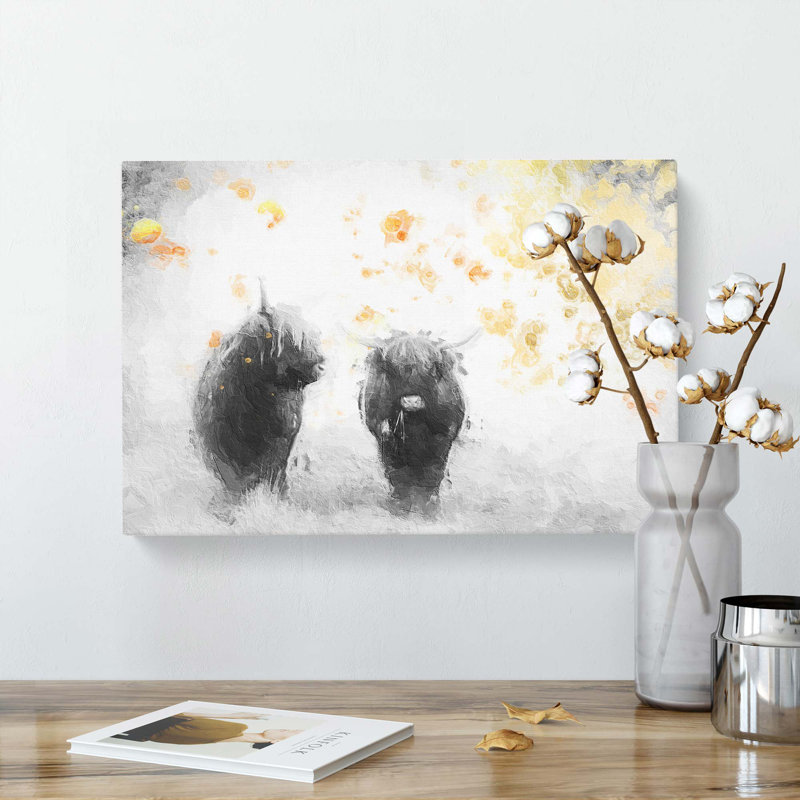 Two Highland Cows In Abstract - Wrapped Canvas, 40cm H x 60cm W x 3cm D