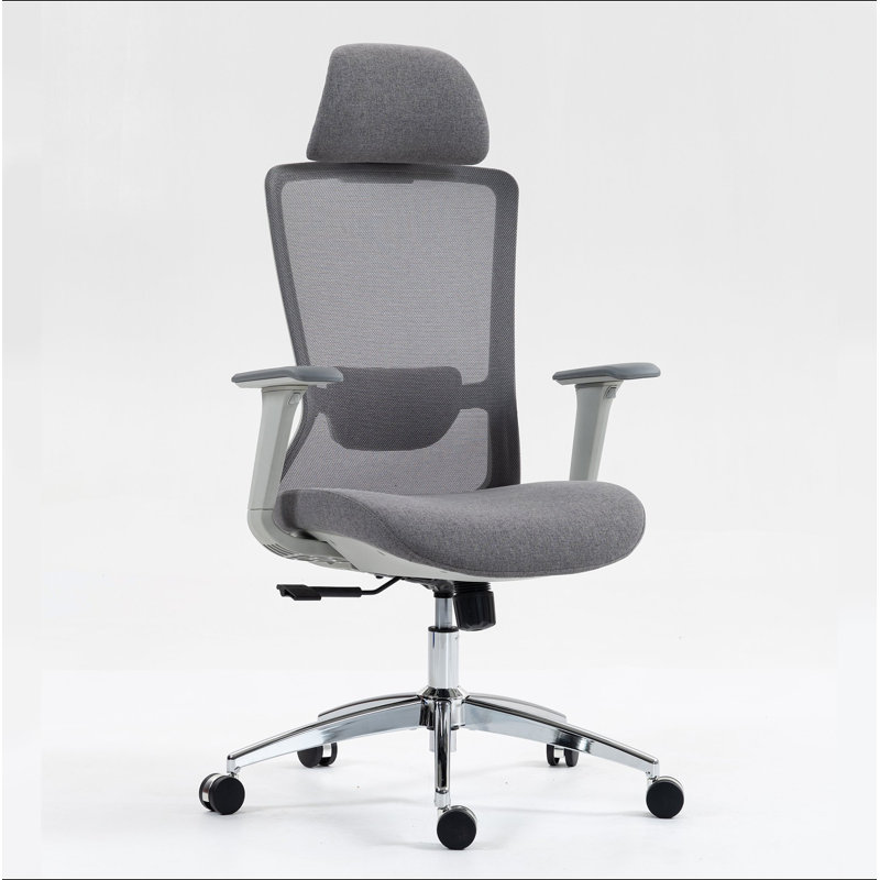 Chaise de bureau en filet à haut dossier, Gris, Argent argent