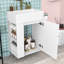 Meuble-lavabo compact avec lavabo en céramique, porte à losanges, tablette réglable et barre à serviettes intégrée-876579999