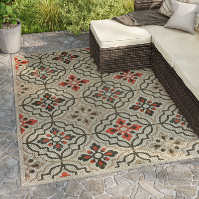 Lark Manor™ Izola Southwestern Gray/Orange Indoor / Outdoor Area Rug ...