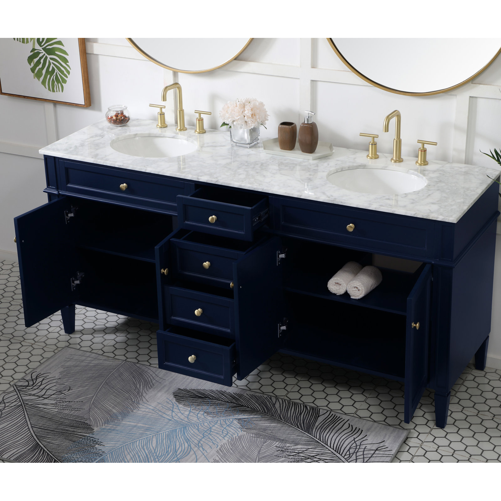 Rivers 72'' Double Bathroom Vanity, Blue