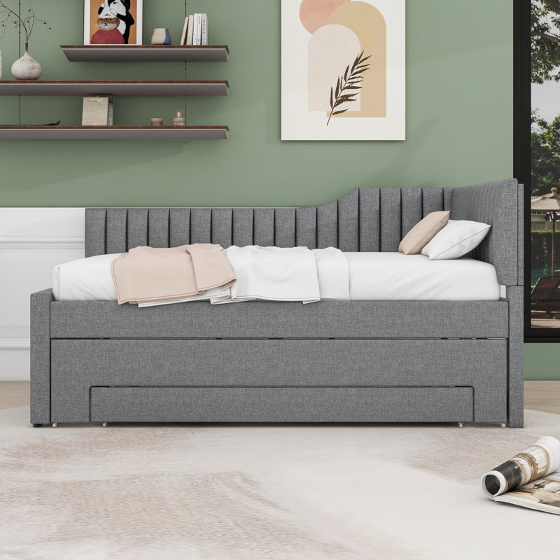 3 Drawers Upholstered Daybed with Twin Trundle, Gray, Full/Double