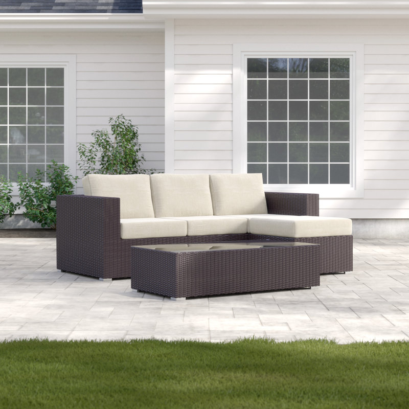 Convene 3 Piece Rattan Sectional Seating Group with Cushions, Beige