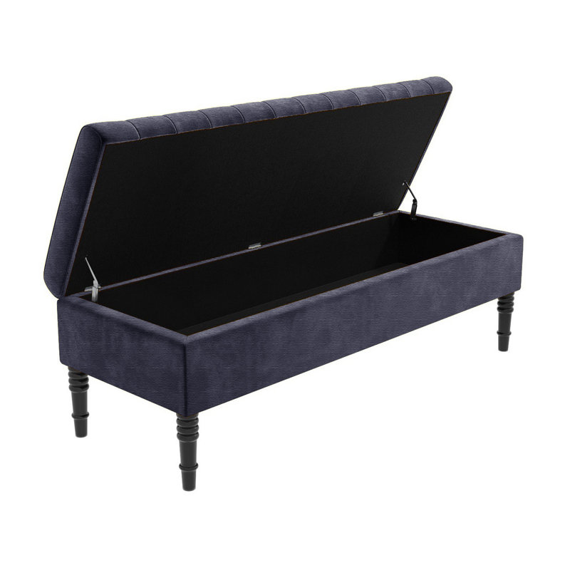 Safar Striped Ottoman Storage Bench – Upholstery Naples Shoe Bench with Black Turned Wooden Legs, Charcoal