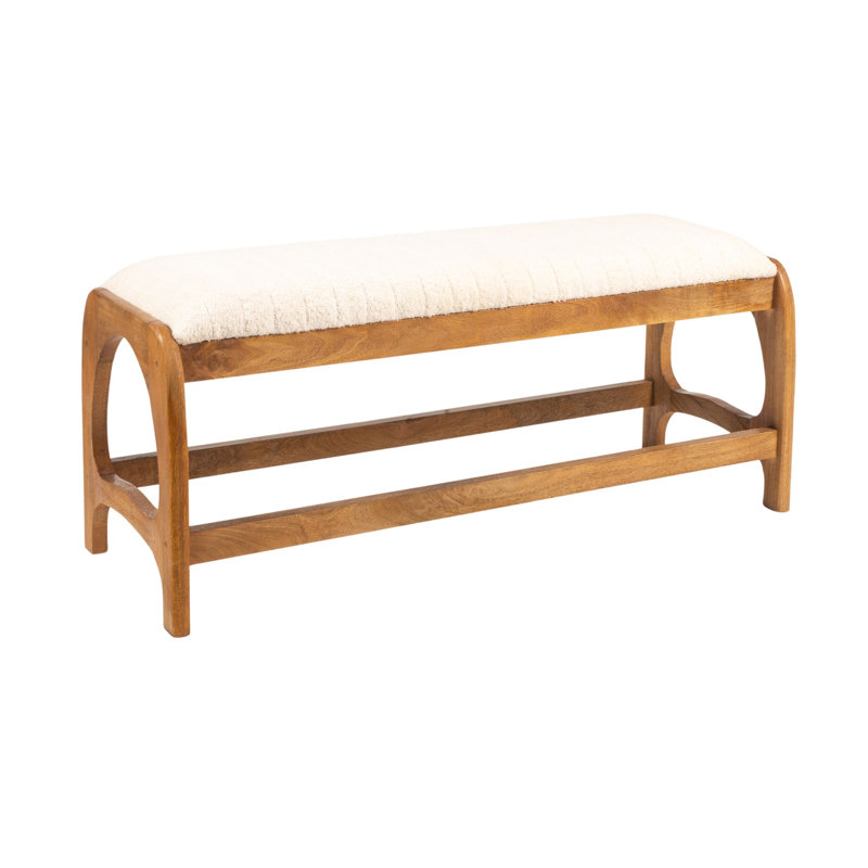 Brady Mango Wood Arch Bench, White Fabric