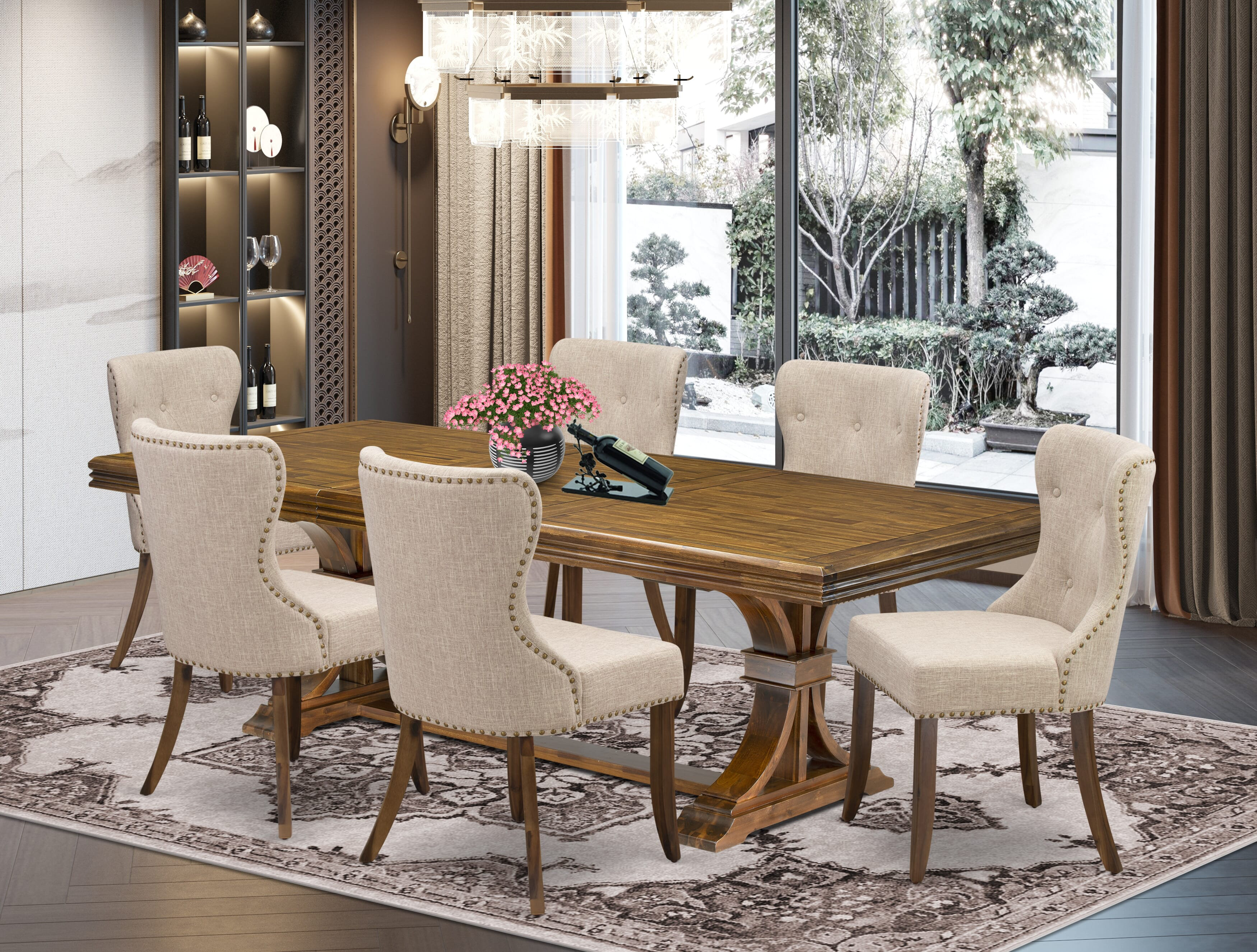 Red Barrel Studio® 7-piece Dining Room Table Set consists of a Modern ...