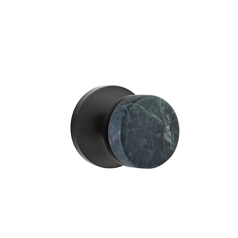 Mortaise intérieure Emtek Select Passage avec rosette à disque et tige conique, bouton en marbre vert (LH), Dos plat