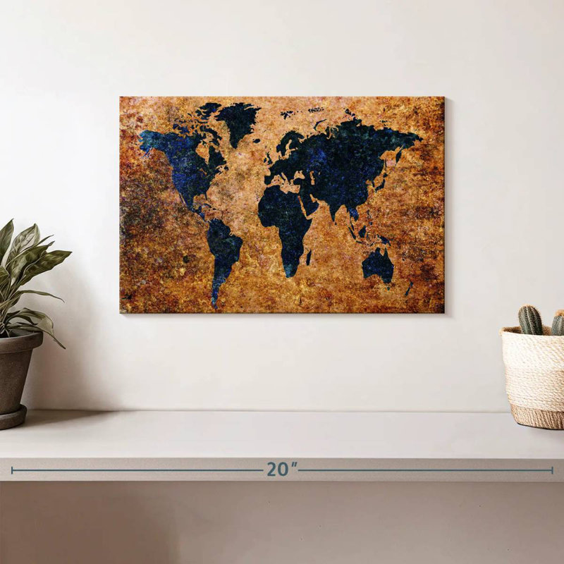 Carte du monde grunge Aliaz, H 8 po x l 12 po