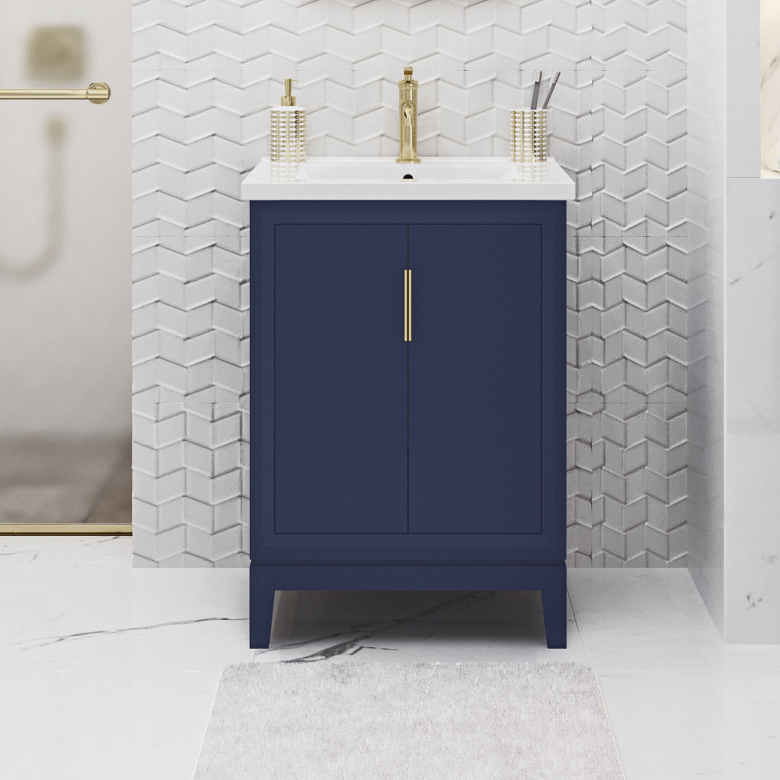 Finck 24.2'' Single Bathroom Vanity, Monarch Blue, Gold