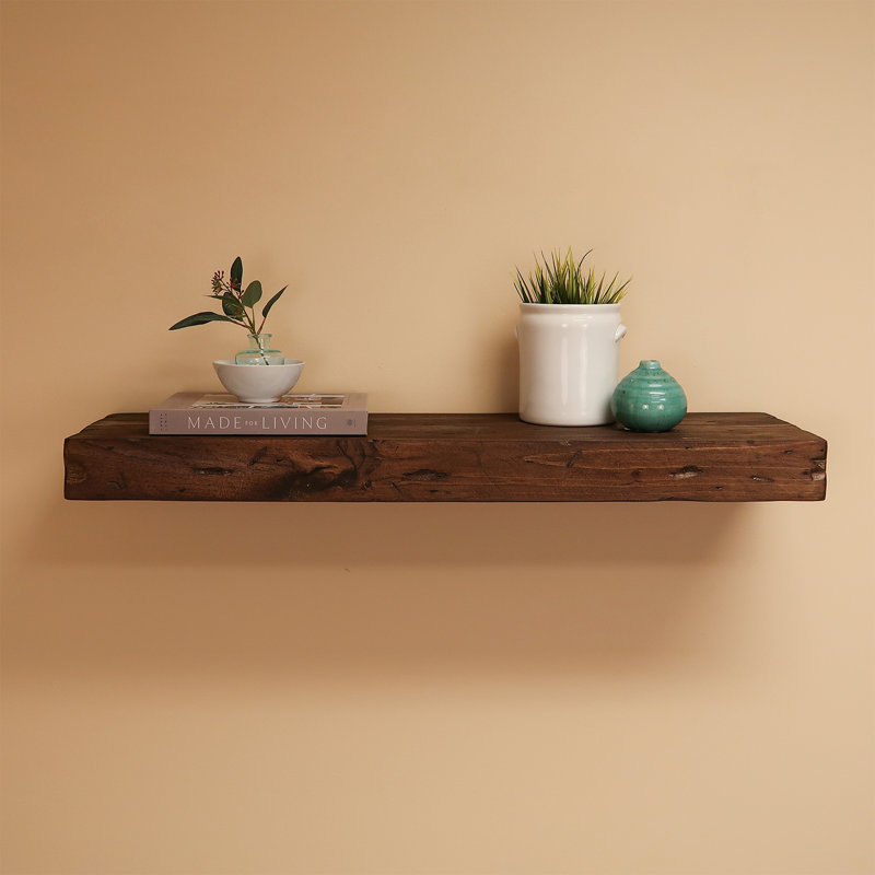 Jesher Solid Pine Wood Floating Shelves, Walnut, 3" H X 24" W X 8" D