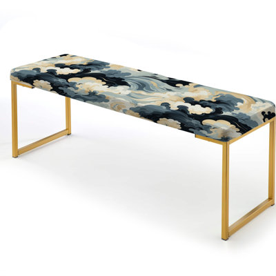 Victorian Stealth Waves - Abstract Upholstered Gold Bench