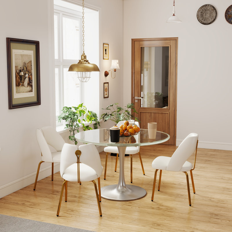 Upholstered Kitchen Dining Chairs (Set of 4), 4, White