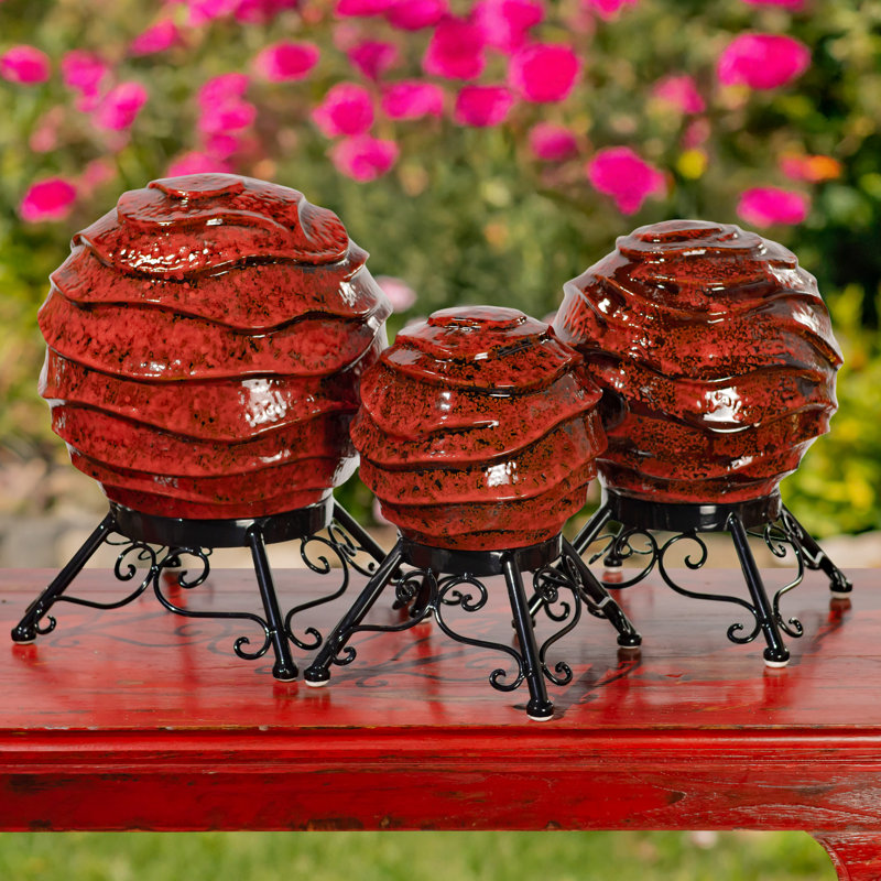Assorted Ceramic Globe Tabletop Accents "Florence" (Set of 3), Red