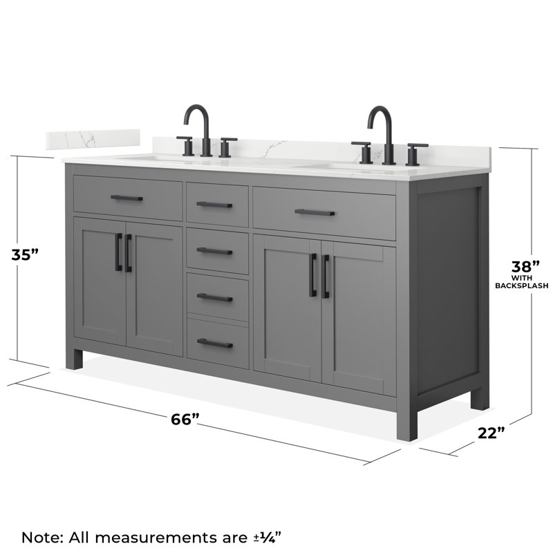 Beckett 66" Freestanding Double Bathroom Vanity with Quartz Top, Dark Gray, Matte Black, Giotto Quartz