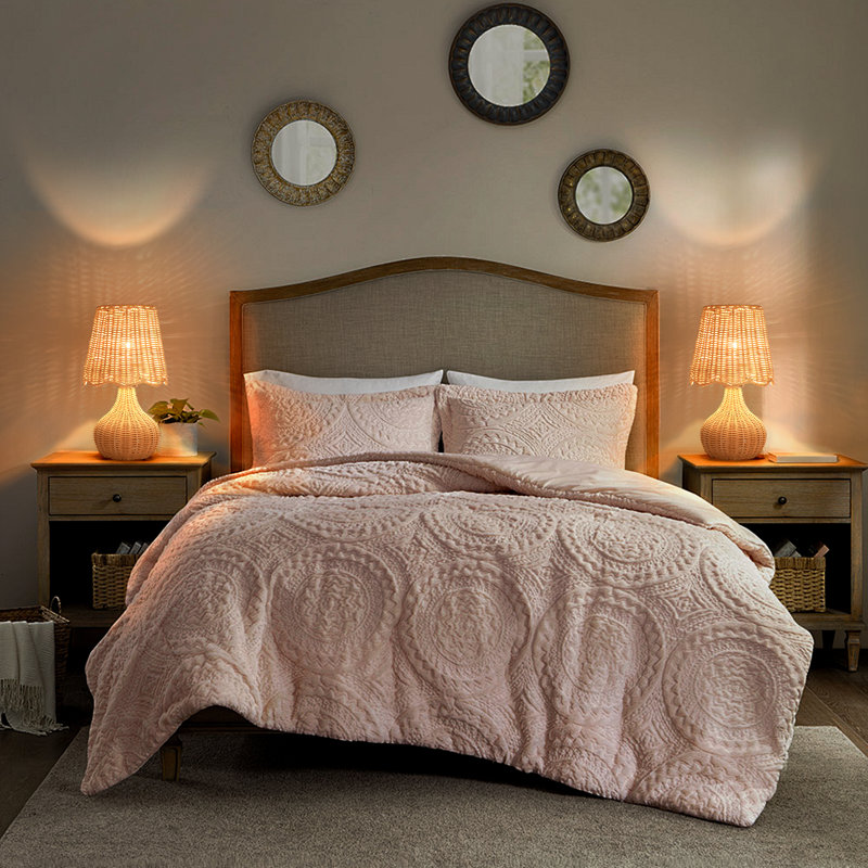 Petite lampe de table Austun, Rotin, Beige, Bouton-poussoir