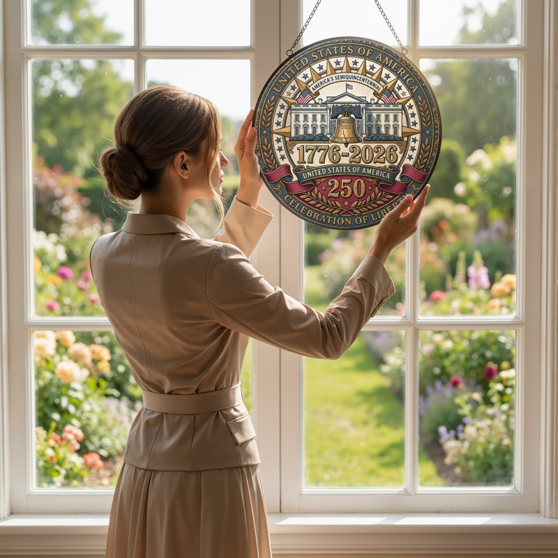 Panneau de fenêtre en verre pour décoration intérieure États-Unis 250th Anniversary, H 7,8 po