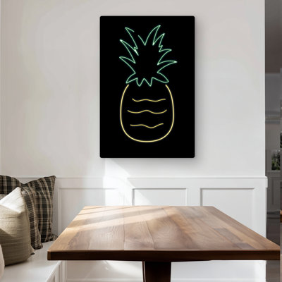 Neon Pineapple - Retro Yellow Metal Print for Home Decor