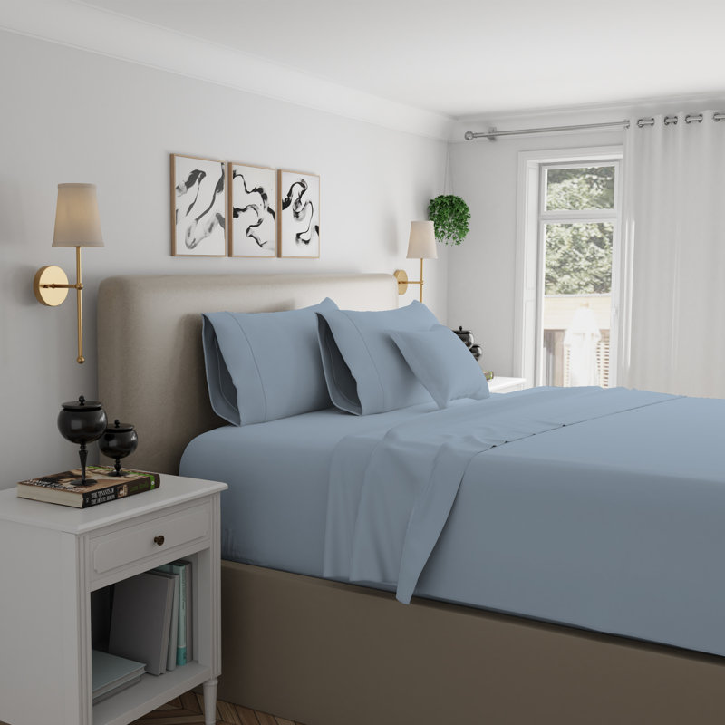 Blue Full Cotton Blend Deep Pocket Sheet Set