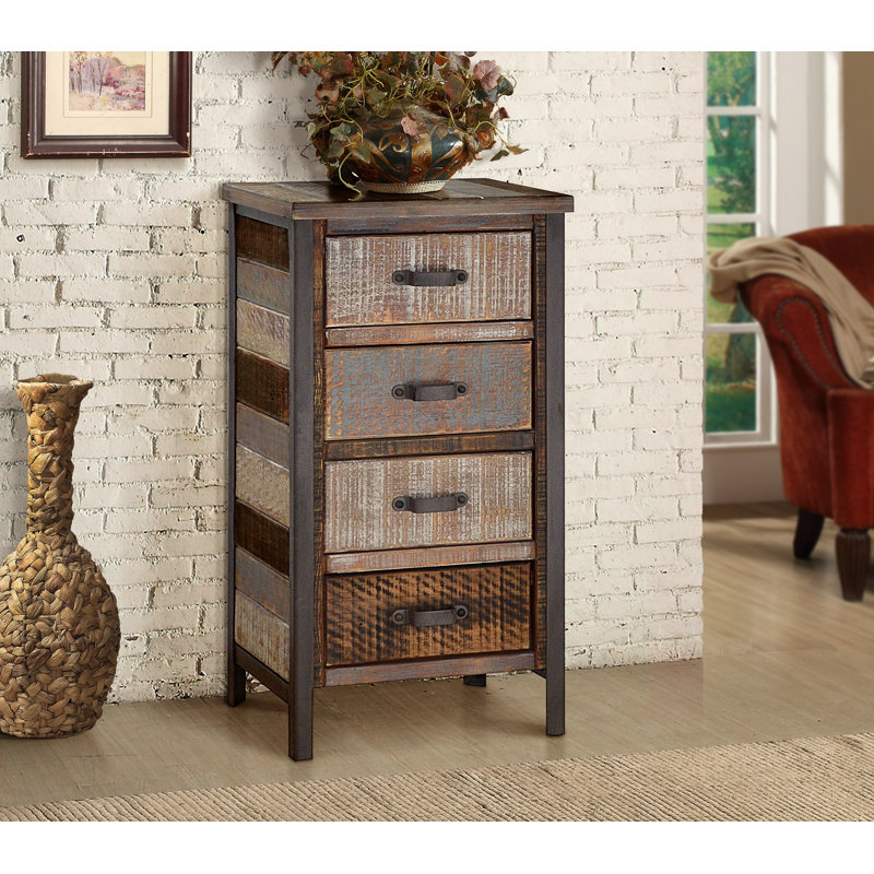 Table de chevet en métal à 4 tiroirs Klem, Beige