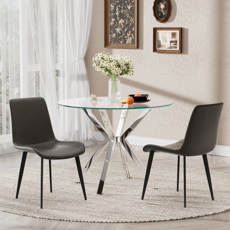 Ensemble de salle à manger Modern, 3 Pieces: Table, 2 Chairs, Grey, Silver