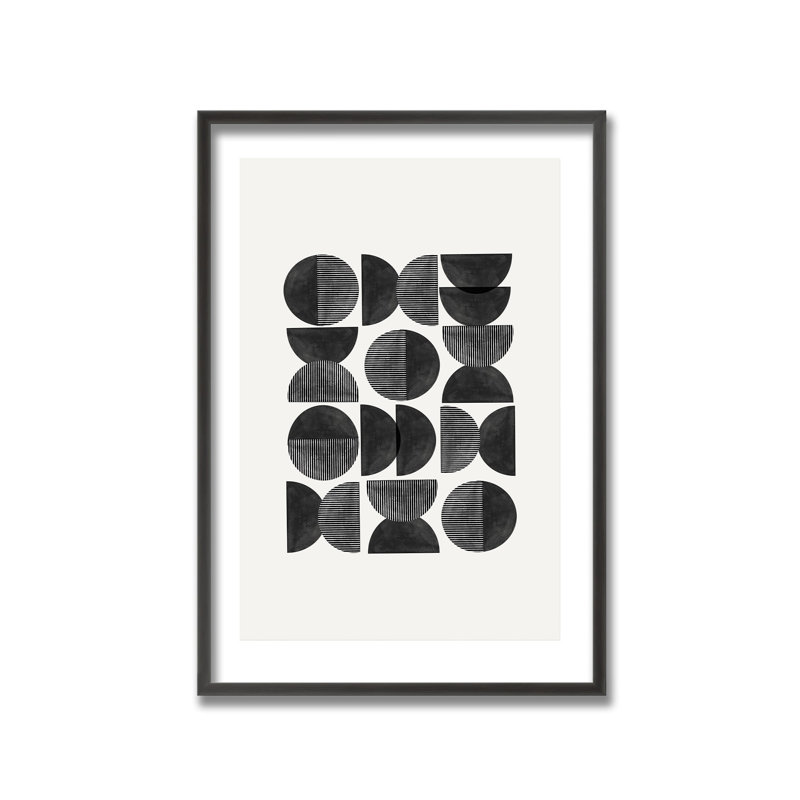 Mid Century Black and White Geometric Framed Print