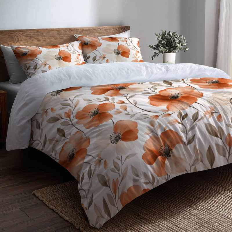 Ensemble de literie 3 pièces Boho - Ensemble de housse de couette et coussin décoratif Red Terra Bloom