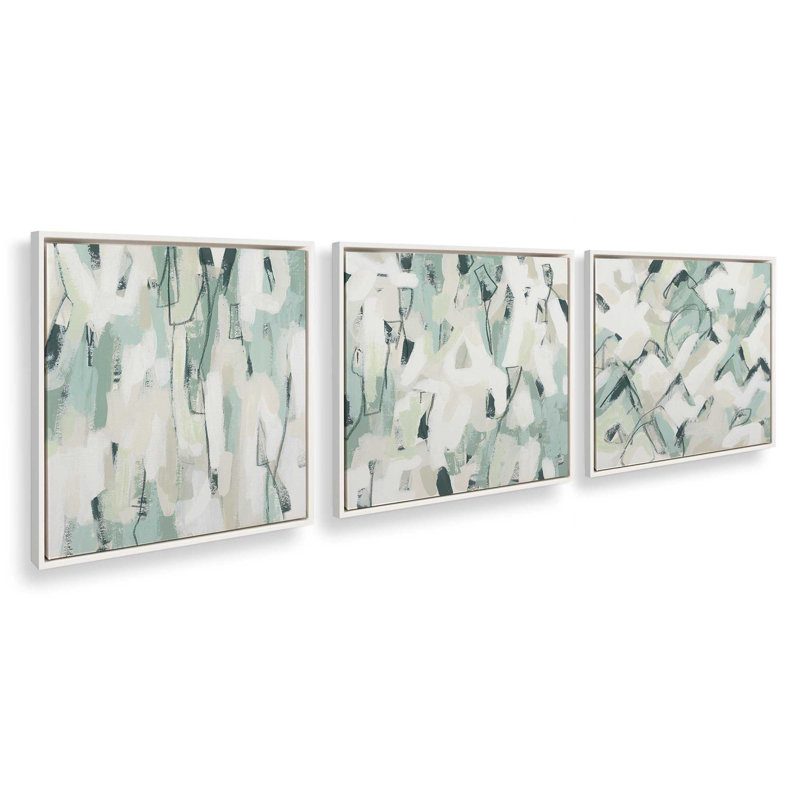 Ensemble de 3 morceaux de sauge, H 33 po x l 99 po, Cadre flottant blanc opaque